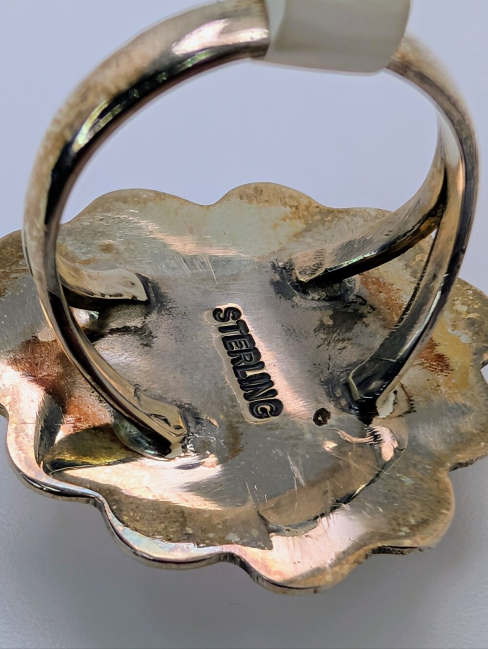 Large Pink Conch Heart S925 Sterling Silver Ring Size 7 3/4 - Picture 3 of 4
